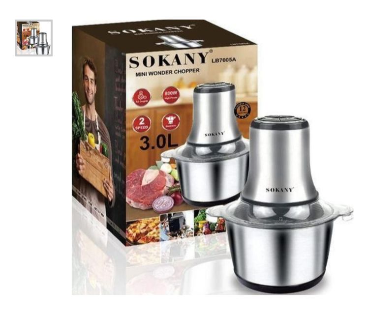Sokany 800Watts, 3Ltrs, Electric Mincer, Stainless Steel Bowl, Food Mixer, grinder, Chopper for Meat, Vegetables, Carrots, onions, with 2 Speed Levels and 4 Stainless Steel Blades