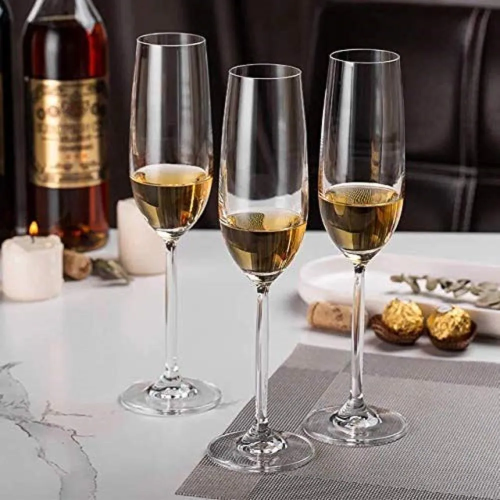 180ml Long Champagne Glass Set – Elegant Crystal Flute Glasses for Home, Weddings, Parties & Celebrations, Durable, Stylish & Perfect for Toasting.