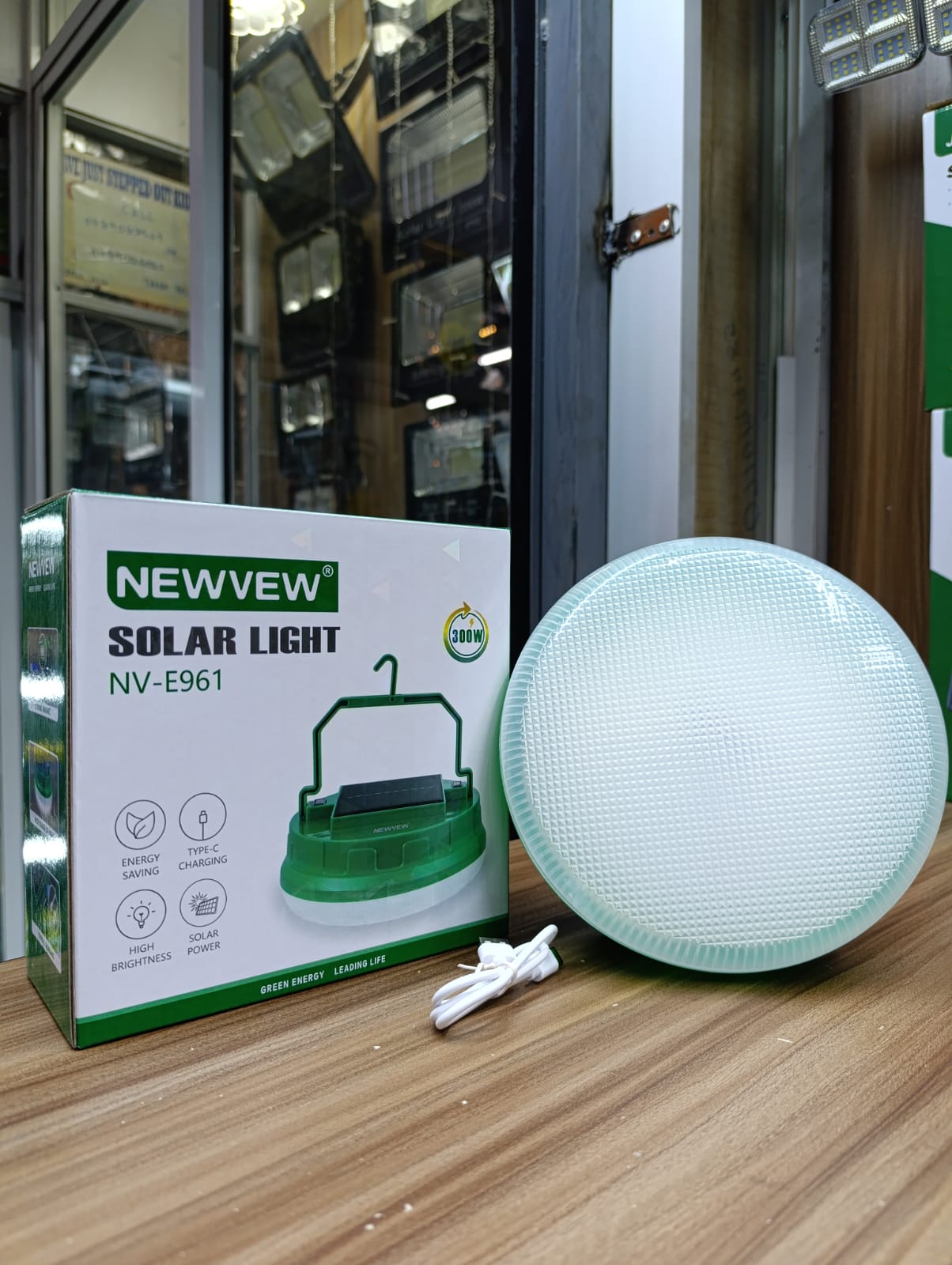 300W Solar Rechargeable Light – Newvew NV-E961 Super Bright Portable LED with USB & Solar Charging. A powerful, energy-efficient lighting solution designed for homes, outdoor use, shops, camping.