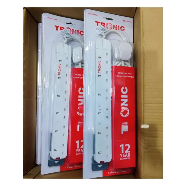 Tronic 6-Way Power Extension Socket – White. Designed for homes, offices, and workshops, this extension provides six universal sockets to connect multiple devices at once.