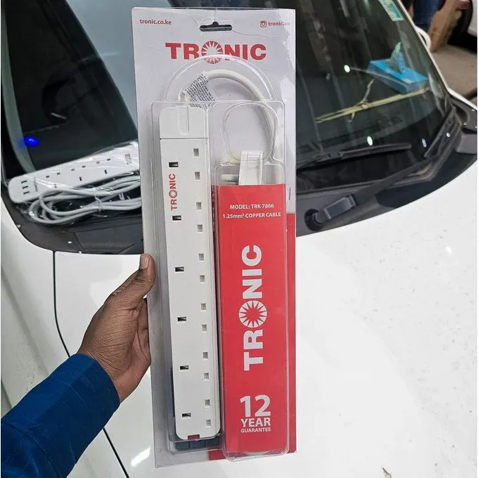 Tronic 6-Way Power Extension Socket – White. Designed for homes, offices, and workshops, this extension provides six universal sockets to connect multiple devices at once.