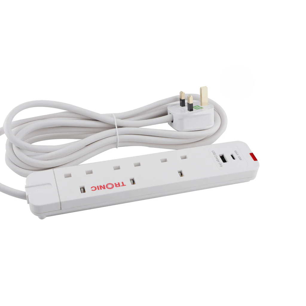 Tronic 4-Way Power Extension Socket – White. The Tronic 4-Way Power Extension – White is a must-have for any home, office, or workspace.