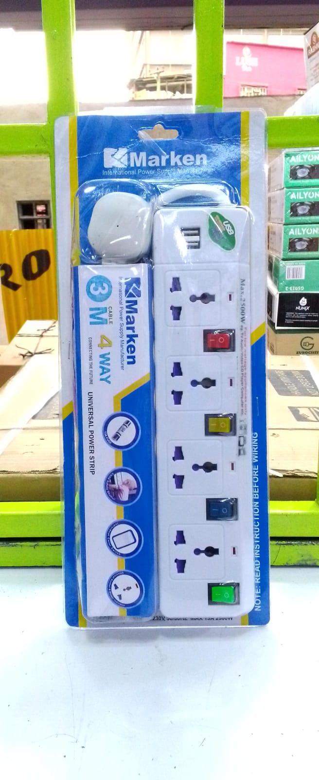 Marken 4-Way Power Extension with 2 USB Ports – 3 Metre Heavy-Duty Cable | Surge-Protected Power Strip. A modern, reliable power solution designed to safely power multiple devices at home, office.