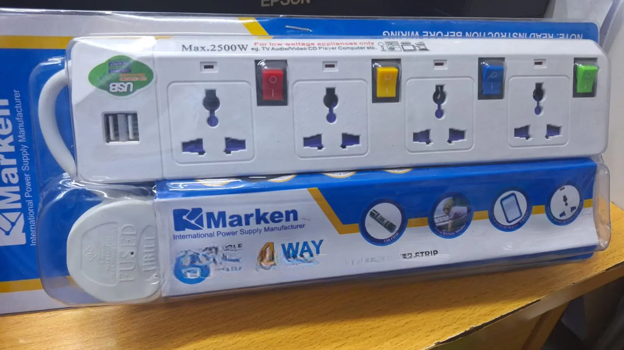 Marken 4-Way Power Extension with 2 USB Ports – 3 Metre Heavy-Duty Cable | Surge-Protected Power Strip. A modern, reliable power solution designed to safely power multiple devices at home, office.