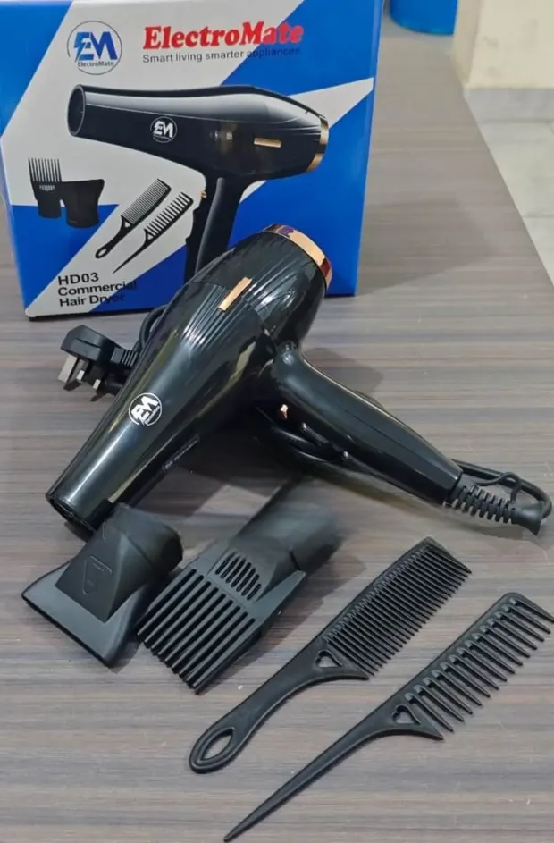 Electromate Blow-Dry Hair Dryer – Fast-Drying, Lightweight & Adjustable Heat & Speed Settings. Combines professional performance with home convenience, delivering fast, efficient, and safe hair drying