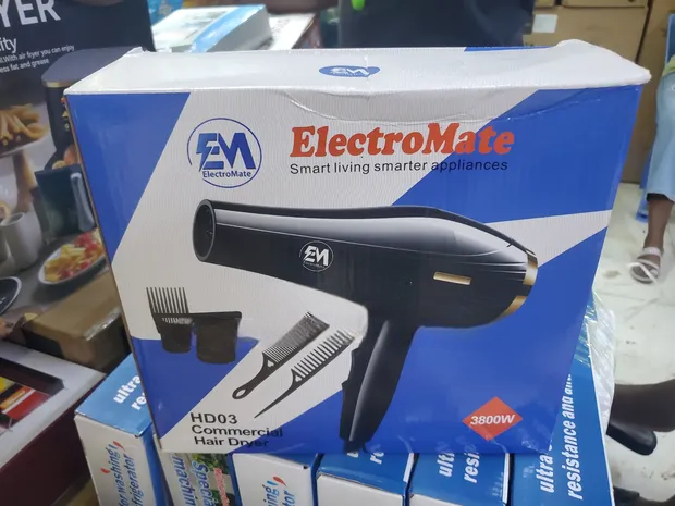 Electromate Blow-Dry Hair Dryer – Fast-Drying, Lightweight & Adjustable Heat & Speed Settings. Combines professional performance with home convenience, delivering fast, efficient, and safe hair drying