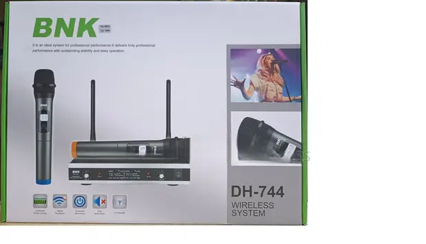 BNK Wireless Microphone System DH_744 – 2-Channel Professional UHF Wireless Mic with Auto Mute & Power Saving. A professional-grade wireless audio solution ideal for karaoke, events, conferences.