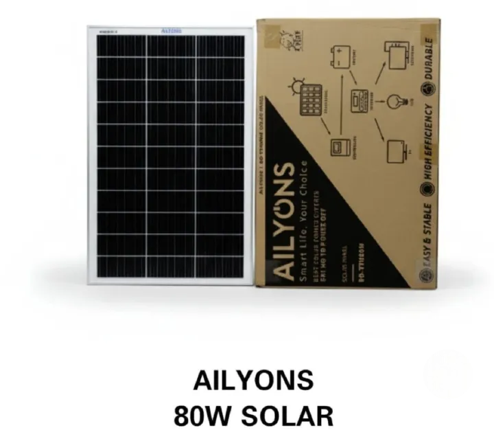 Ailyons 80W Monocrystalline Solar Panel – High Efficiency, Durable Build & Fast Charging Performance. Designed to deliver reliable and efficient solar energy for homes, shops, solar kits, and off-grid