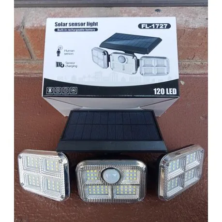 Solar Motion Sensor Flood Light with Remote Control – Triple Rotatable Heads, Waterproof Outdoor Security Light, High-Brightness LED, Automatic Night Lighting.