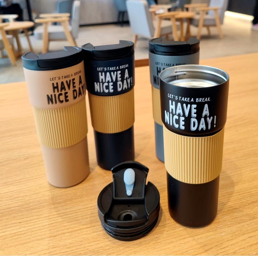 600ml  Have a Nice Day Insulated Coffee Mug – Travel & Office Thermal Cup. Upgrade your coffee or tea experience with the Have a Nice Day Insulated Coffee Mug.