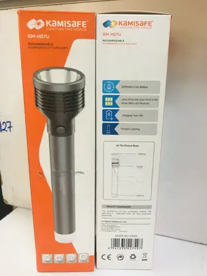Kamisafe Rechargeable Aluminum Alloy Flashlight – Heavy Duty LED Torch with Long Battery Life. A powerful, durable, and energy-efficient lighting solution designed for home, outdoor, security.