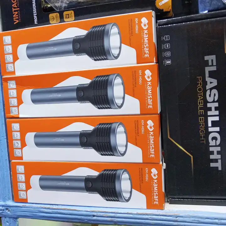 Kamisafe Rechargeable Aluminum Alloy Flashlight – Heavy Duty LED Torch with Long Battery Life. A powerful, durable, and energy-efficient lighting solution designed for home, outdoor, security.