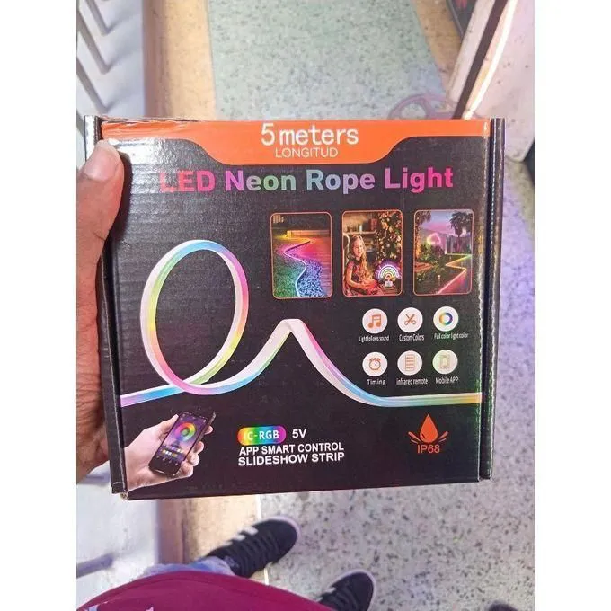 LED App Control Neon Rope Light – Smart 5M RGB Snake Light with Music Sync & Multiple Effects.A modern decorative lighting solution designed to transform bedrooms, gaming setups, living rooms, shops,