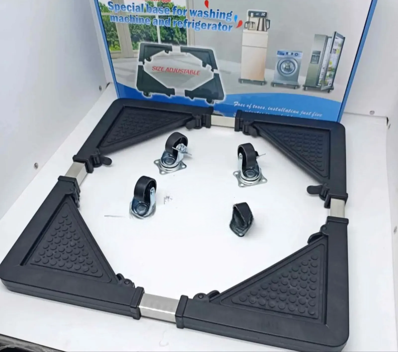 Adjustable Fridge & Washing Machine Base Roller Trolley – Heavy Duty Movable Stand with Wheels. Make moving heavy appliances effortless with this Adjustable Fridge & Washing Machine Base Roller Trolle