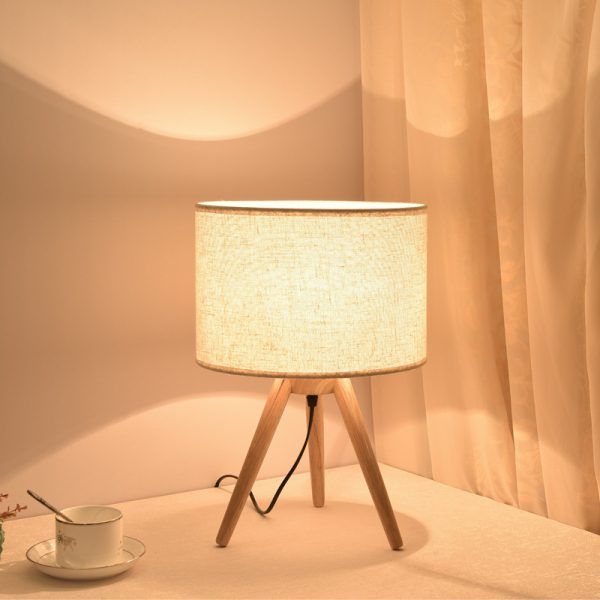 Nordic Fabric Lampshade Mini Table Lamps With Wooden Base