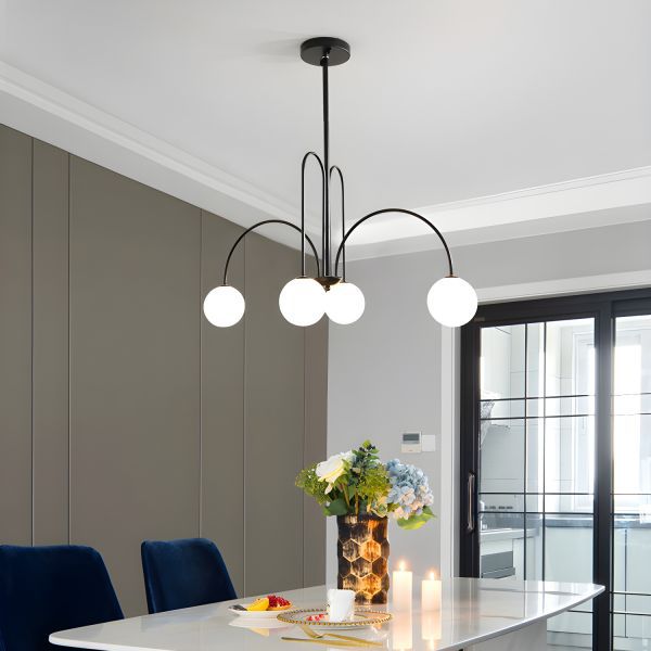 KISAD 4-Light Modern Glass Globe Chandelier Brushed Brass Metal Pendant Light with Adjustable Rods Hanging Lighting