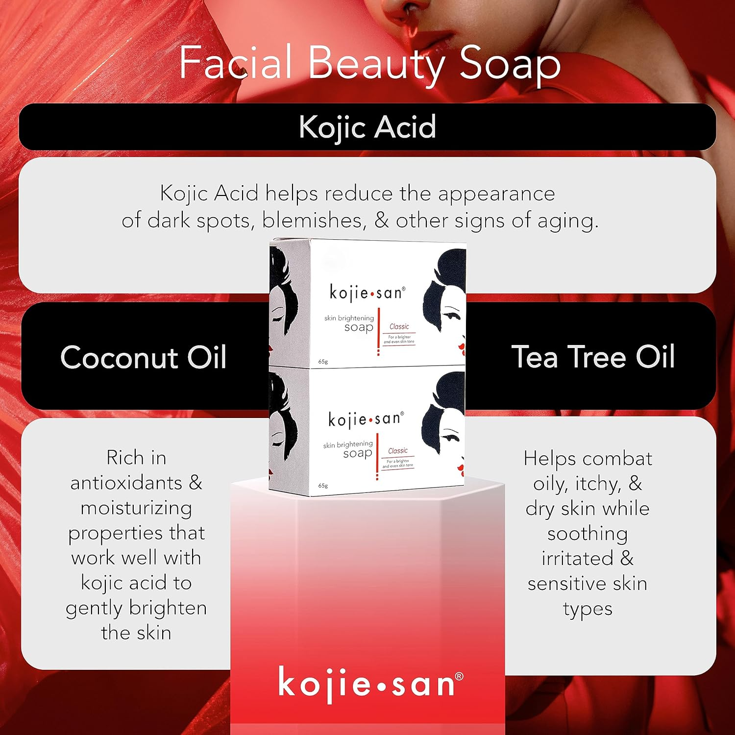 Kojie San Skin Lightening Soap - Original Classic Kojic Acid Soap for Dark Spots, Hyperpigmentation, Whitening & Scars-(Pack of 3 each 65mg)