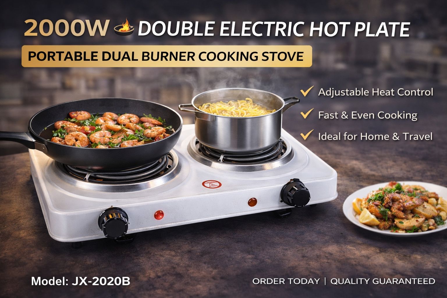 🍳🔥 Electric Double Cooking Hot Plate 2000W – Compact Dual Burner Cooker with Overheat Protection
