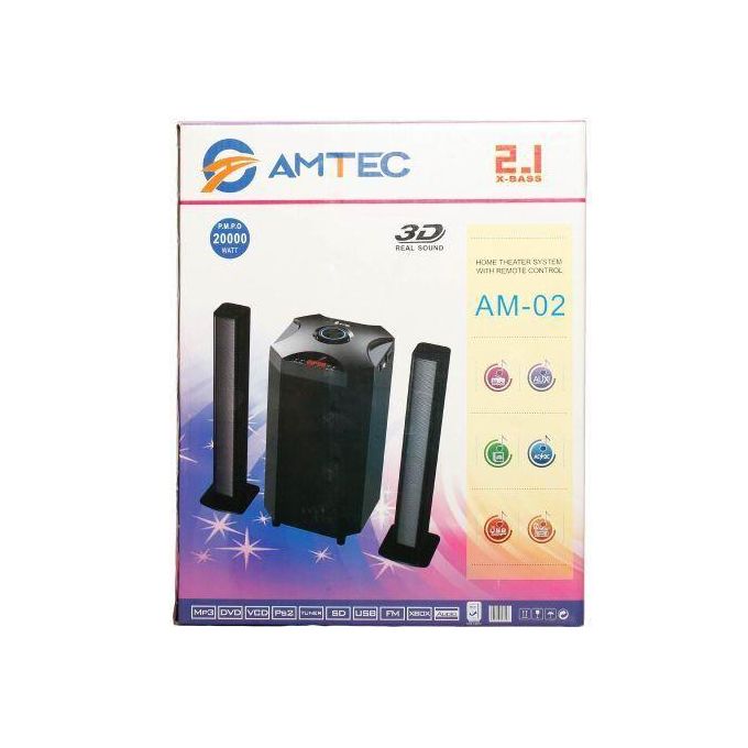 Amtec AM-02 2.1CH Home Theatre Sub Woofer-Bluetooth/FM/USB Speaker System 12000W With Remote Control