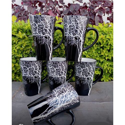 Ceramic Tree Mugs, Set Of 6 PiecesCeramic Coffee Cups With Big Handle For Latte, Hot Tea, Cappuccino, Cocoa And Mocha - Dishwasher & Microwave Safe