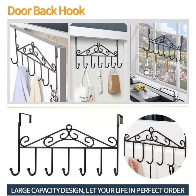 Over Door Hanger with 7 Hooks, Metal Over the Door Towel Hook Hanging Storage Rack Organizer
