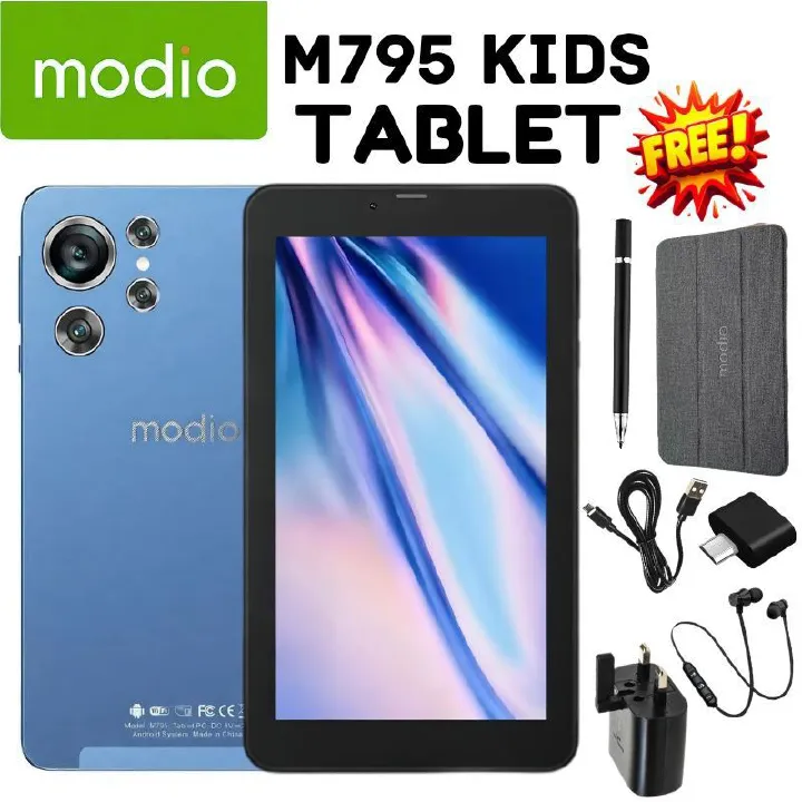 Modio M795 Kids Tablet 2025 7 Inch HD Android 12 Tablet for Children, 6GB RAM + 256GB Storage, Dual SIM 5G Wi-Fi, Brand New Perfect for Learning, Games & Education