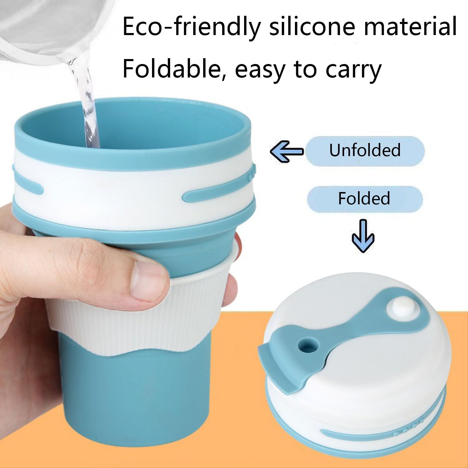 Folding Silicone Cup Portable Telescopic Drinking Collapsible Cup Kitchen Dining room Silica Mug Collapsible Travel Mug with Straw -350ml
