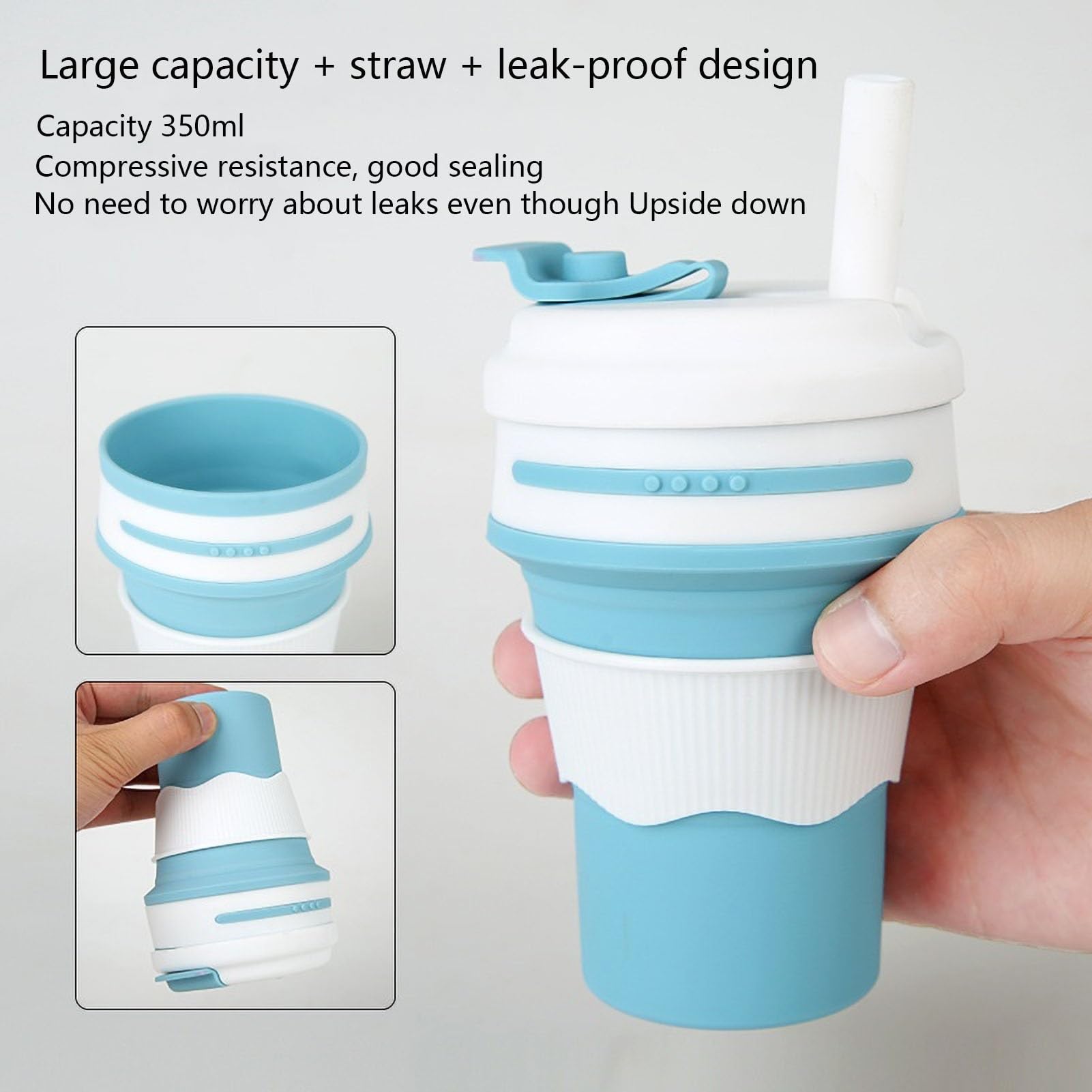 Folding Silicone Cup Portable Telescopic Drinking Collapsible Cup Kitchen Dining room Silica Mug Collapsible Travel Mug with Straw -350ml