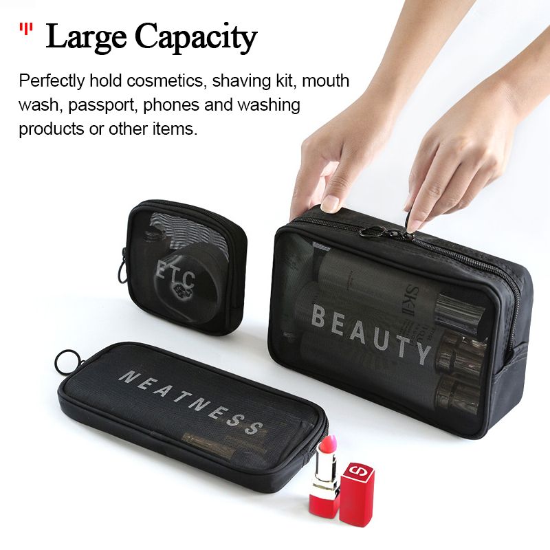 3pcs Transparent Toiletries Bag Portable Travel Cosmetic Bags Simple Makeup Bag Organizer Case Wash Storage Large Capacity Toiletry Kit for Women & Men