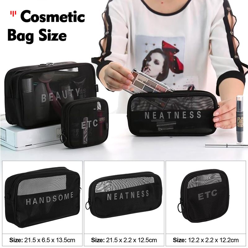 3pcs Transparent Toiletries Bag Portable Travel Cosmetic Bags Simple Makeup Bag Organizer Case Wash Storage Large Capacity Toiletry Kit for Women & Men