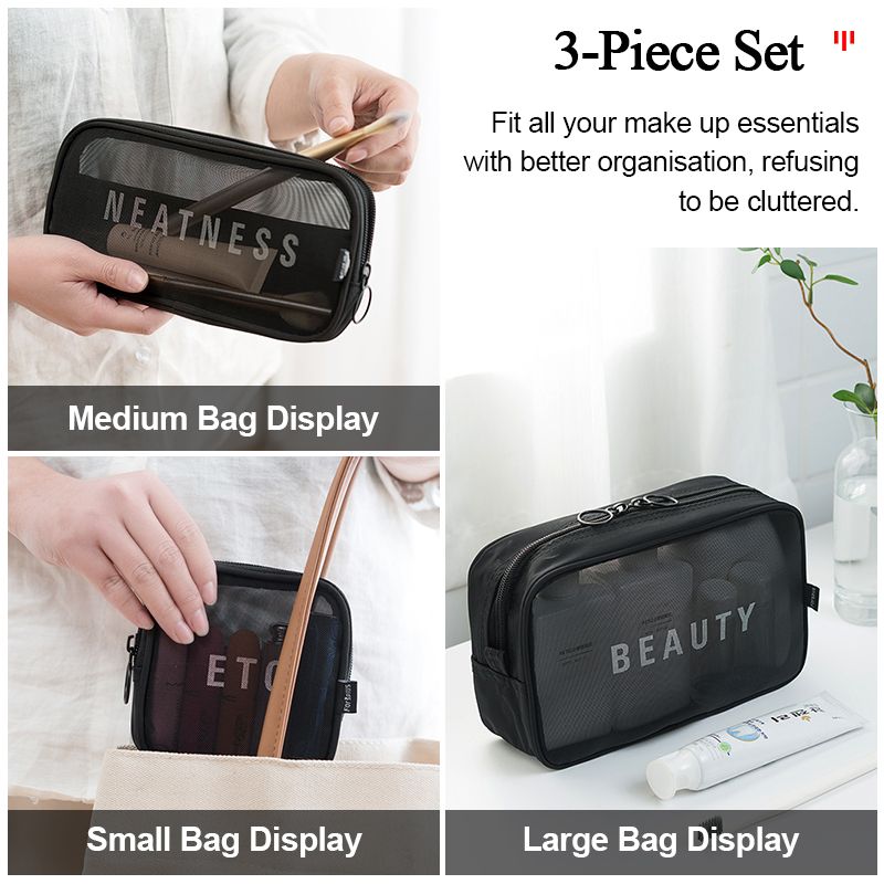 3pcs Transparent Toiletries Bag Portable Travel Cosmetic Bags Simple Makeup Bag Organizer Case Wash Storage Large Capacity Toiletry Kit for Women & Men