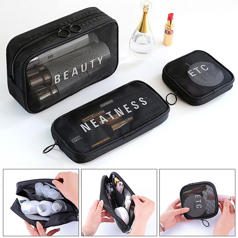 3pcs Transparent Toiletries Bag Portable Travel Cosmetic Bags Simple Makeup Bag Organizer Case Wash Storage Large Capacity Toiletry Kit for Women & Men