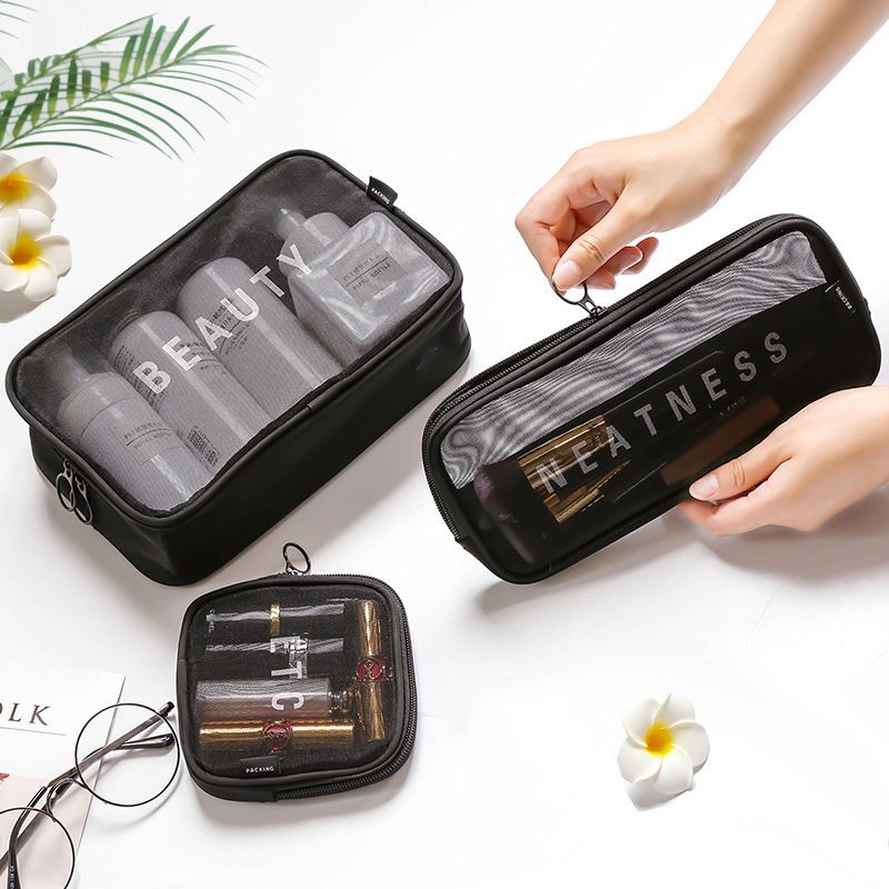 3pcs Transparent Toiletries Bag Portable Travel Cosmetic Bags Simple Makeup Bag Organizer Case Wash Storage Large Capacity Toiletry Kit for Women & Men