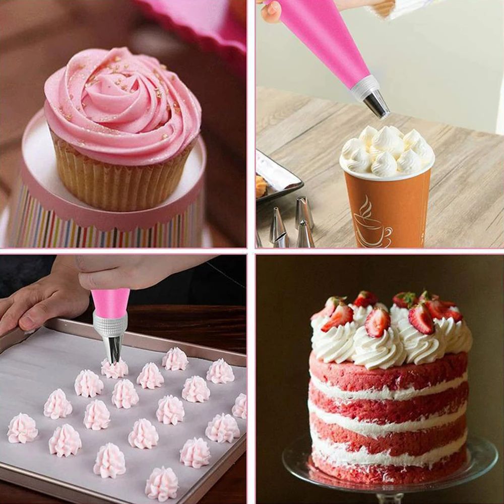 36Pcs/Set Rose Pastry Nozzles Flower Icing Piping Nozzles Stainless Steel Spouts DIY Silicone Icing Piping Cream Bag Icing Tips Cupcake Cake Decorating Baking Tools