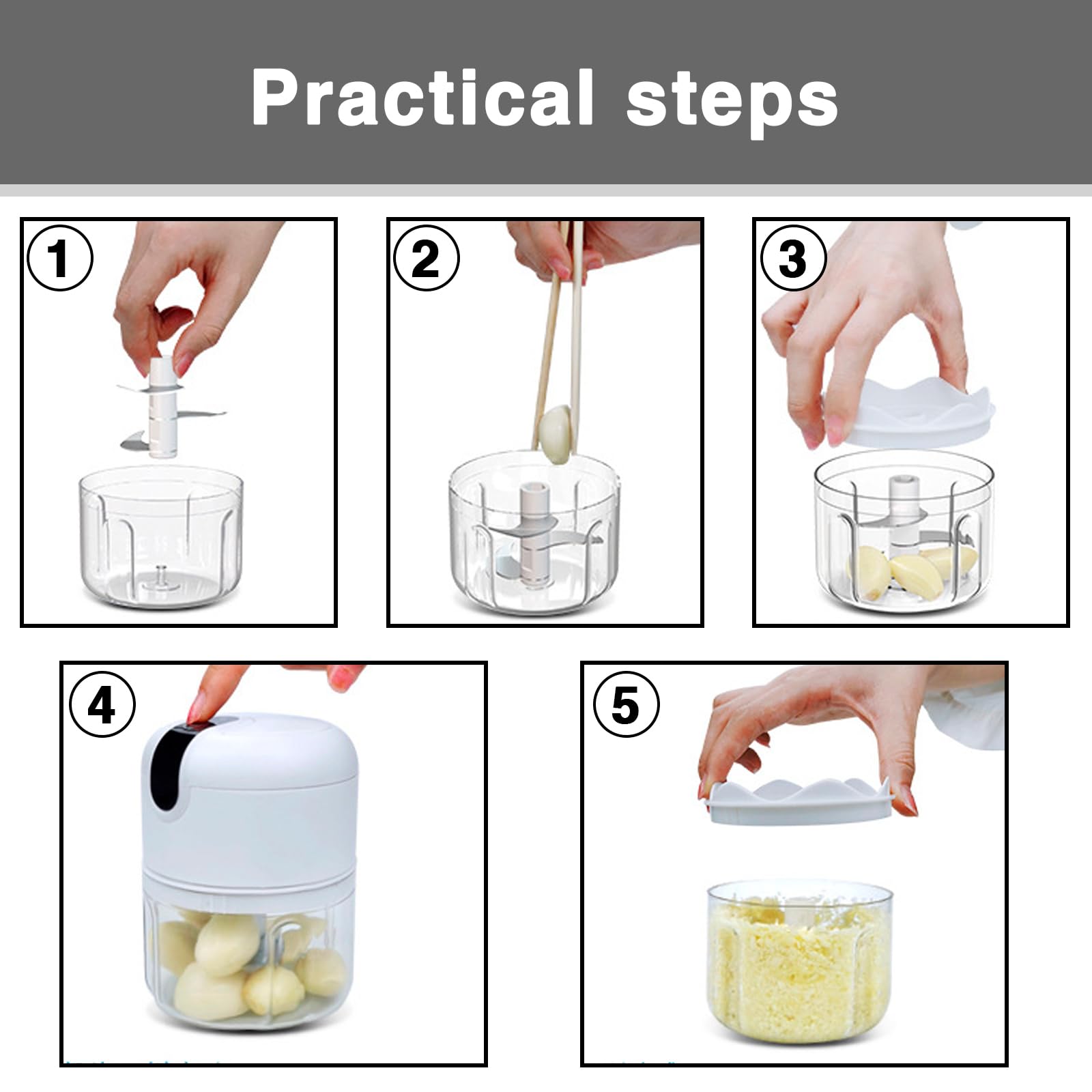 350ml Electric Garlic Chopper Portable Food Crusher Multifunctional Kitchen Mincer Vegetable Onion Chopper Press Blender Fruit Nut Meat Chilli Grinder Seasoning Spice Tools