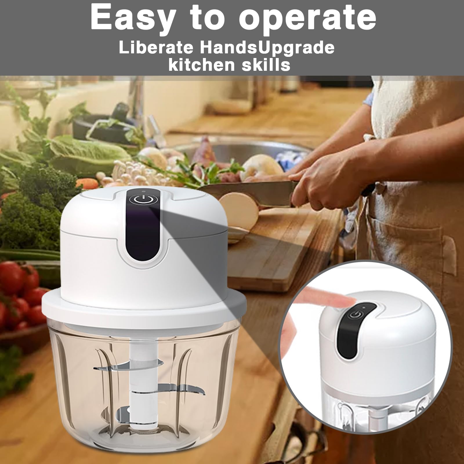 350ml Electric Garlic Chopper Portable Food Crusher Multifunctional Kitchen Mincer Vegetable Onion Chopper Press Blender Fruit Nut Meat Chilli Grinder Seasoning Spice Tools