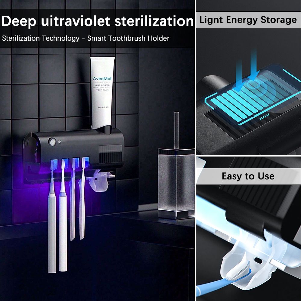 Automatic Wall Mounted Toothpaste Dispenser UV Toothbrush Holder Toothbrush Steriliser Solar Charge Toothpaste Dispenser for Bathroom