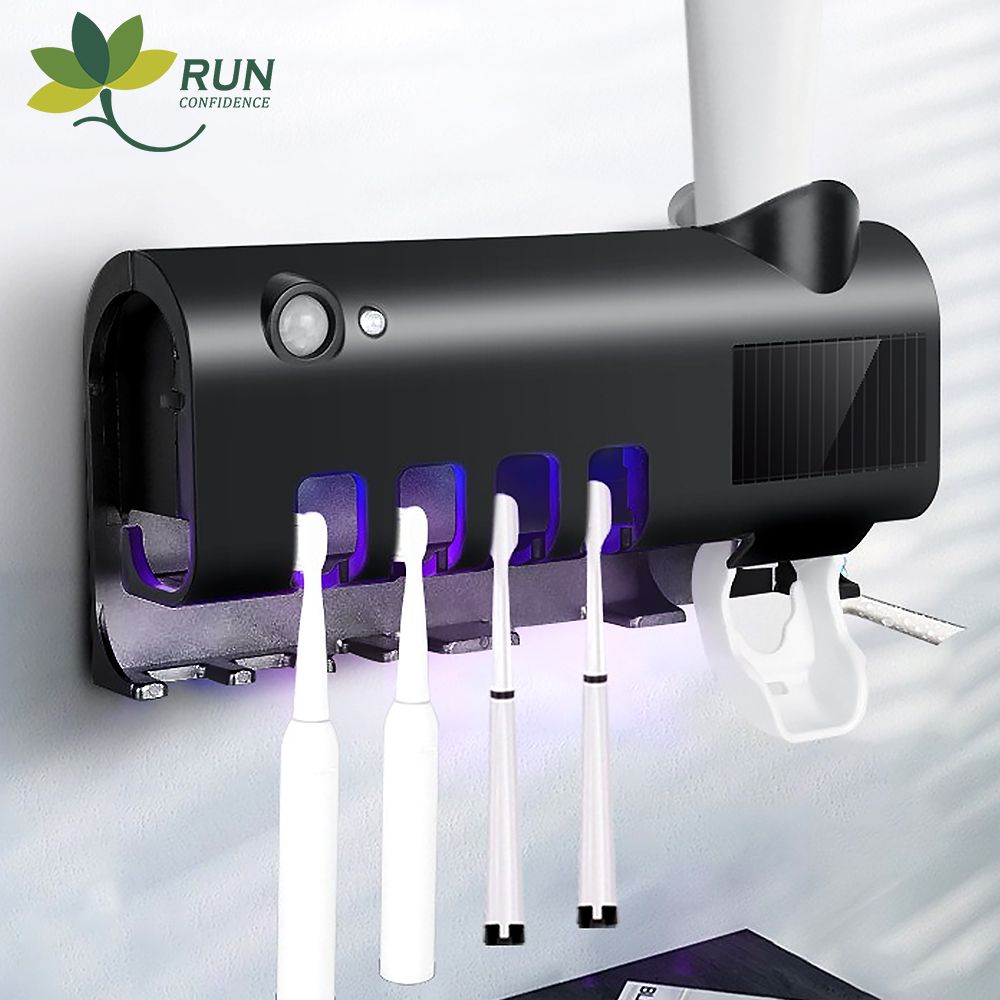 Automatic Wall Mounted Toothpaste Dispenser UV Toothbrush Holder Toothbrush Steriliser Solar Charge Toothpaste Dispenser for Bathroom