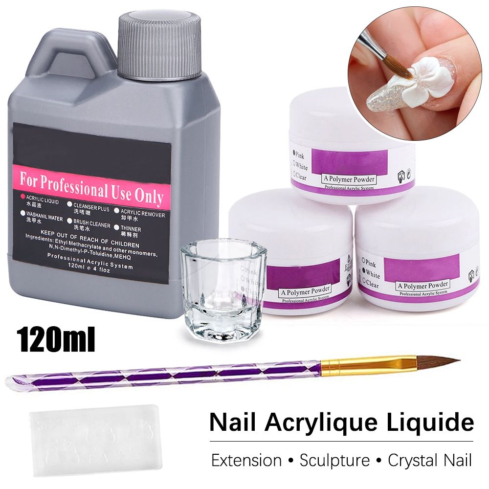 Acrylic Nail Art Kit Crystal Nail 3D Nail Tips Carving Tools Acrylic Liquid Monomer Powder Pen Manicure Set