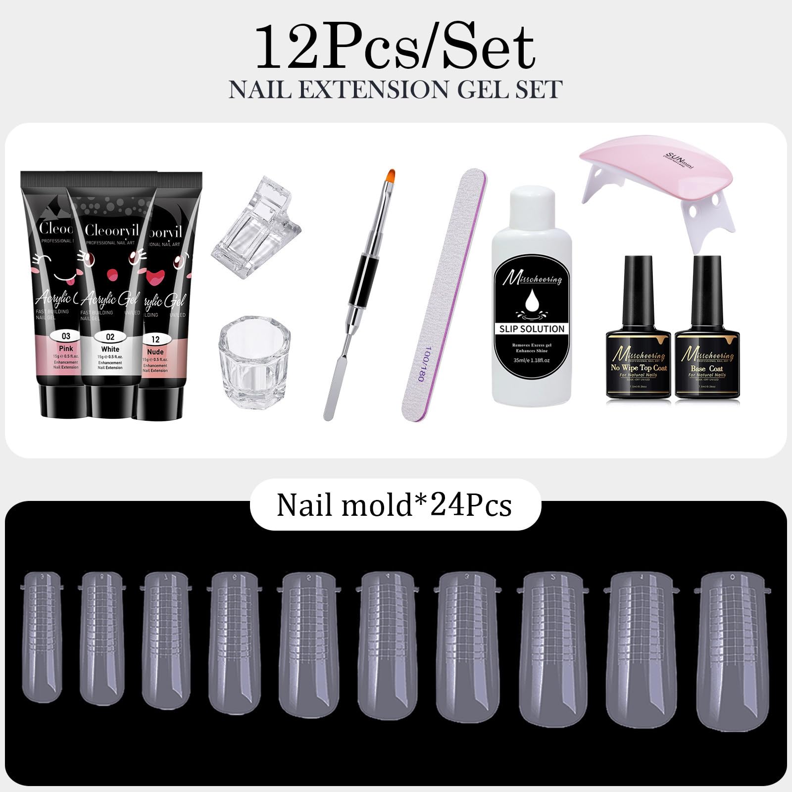 12pcs Poly Extension Gel Manicure Kit Poly Gel With Mini Nail Lamp Basic Coat Poly Gel Nail Art Kits for Starter Basic Coat Poly Gel Nail Art Kits for Starter