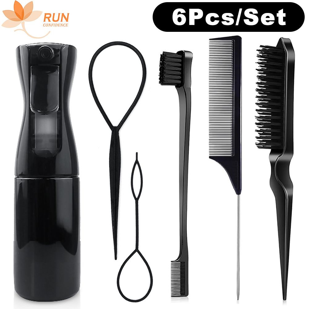 6pcs/Set Portable Spray Refillable Bottles Kit Hair Styling Set Spray Bottle Brush Comb Braiding Tool Rat Tail Comb Edge Control Brush Mist Sprayer For Hair Styling Cleaning