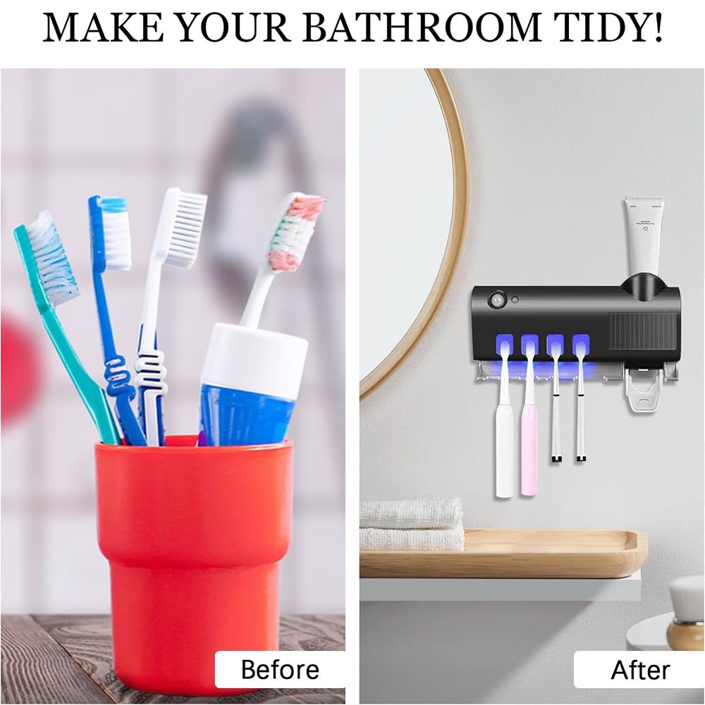 Automatic Wall Mounted Toothpaste Dispenser UV Toothbrush Holder Toothbrush Steriliser Solar Charge Toothpaste Dispenser for Bathroom