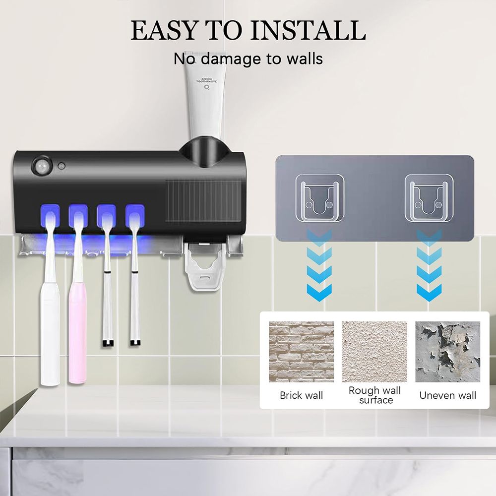 Automatic Wall Mounted Toothpaste Dispenser UV Toothbrush Holder Toothbrush Steriliser Solar Charge Toothpaste Dispenser for Bathroom