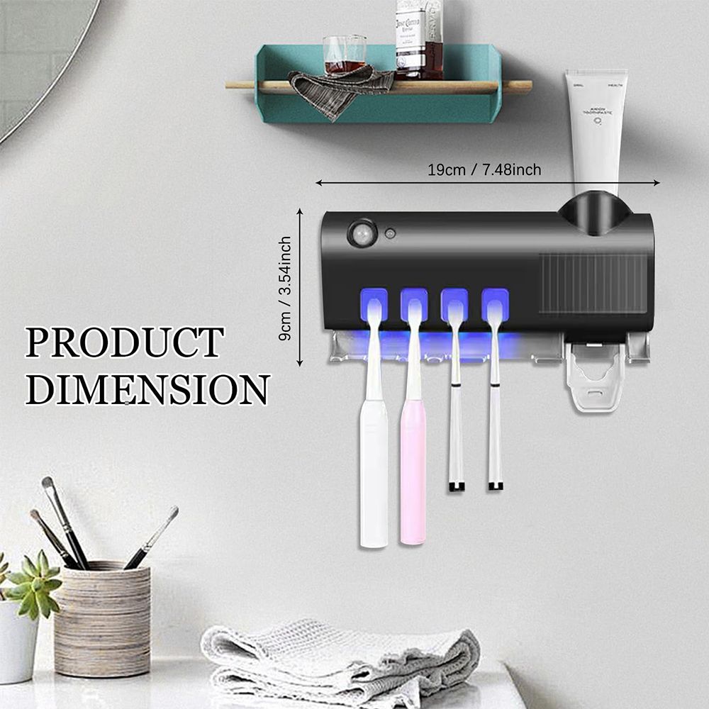 Automatic Wall Mounted Toothpaste Dispenser UV Toothbrush Holder Toothbrush Steriliser Solar Charge Toothpaste Dispenser for Bathroom