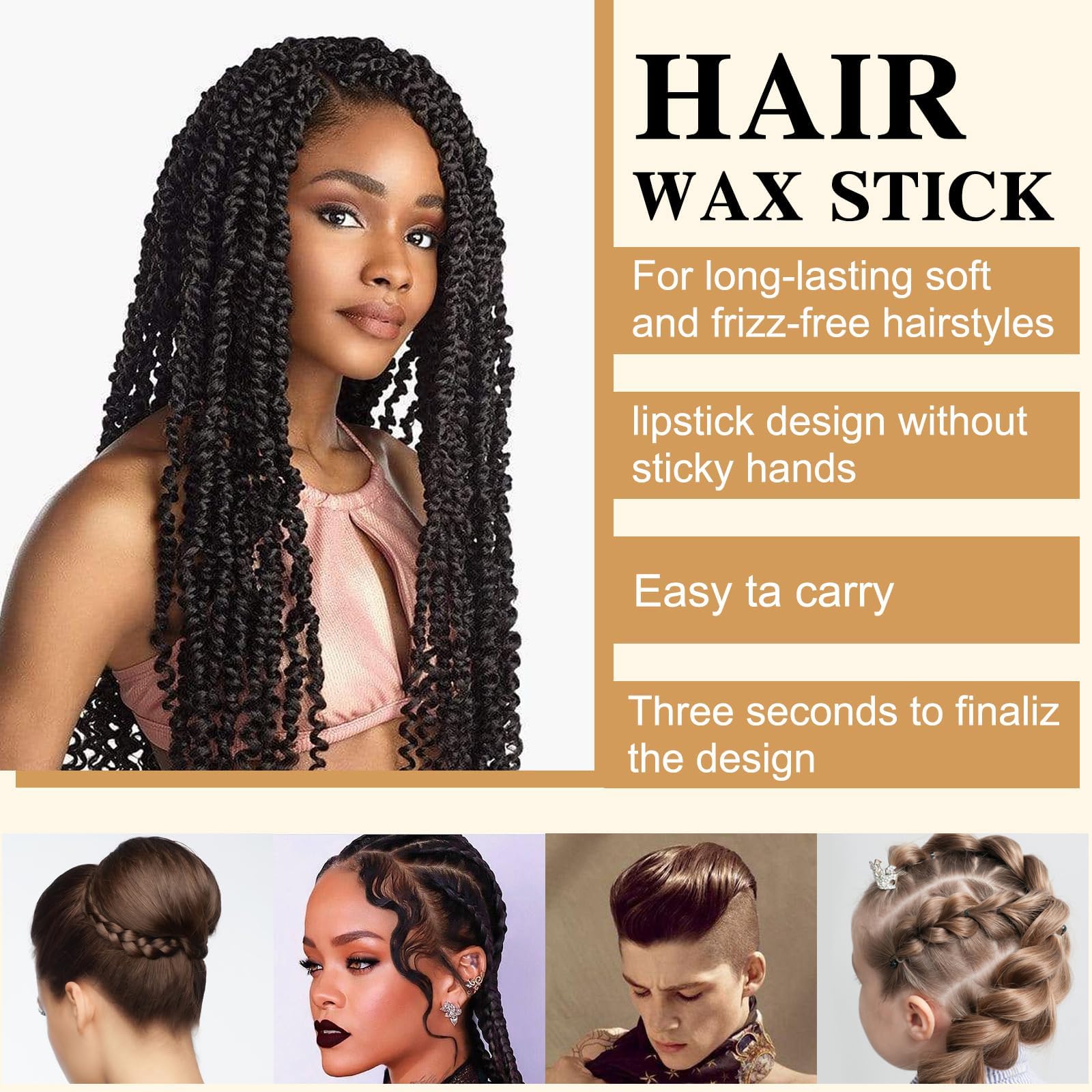 Hair Wax Stick For Wig & Natural Hair Hairspray Fixed Fluffy Hairstyling Wax Hold Wax Stick For Wig Broken Hair Artifact Hair Wax Stick Gel Cream