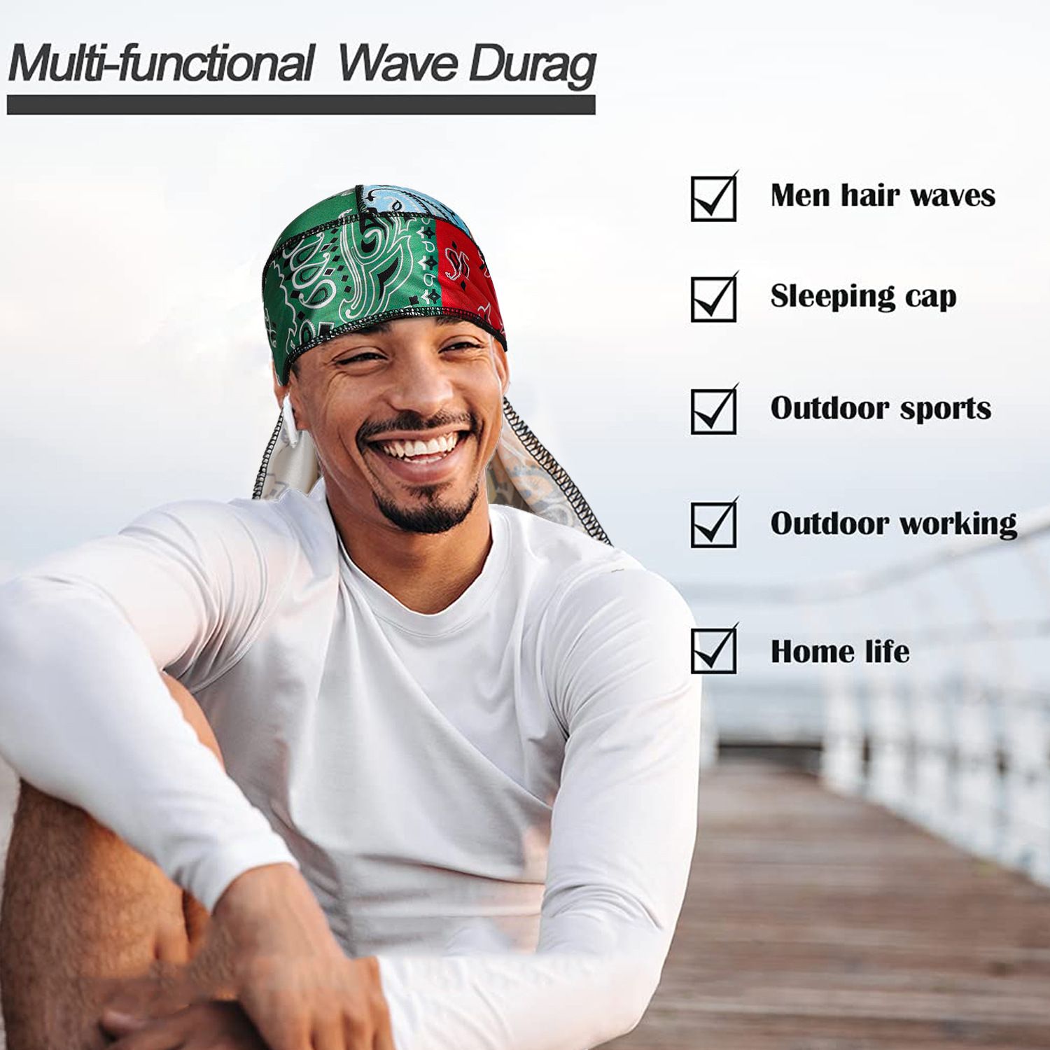 3 Pcs Silk Silky Durag Set for Men and Women Waves Doo Rag Long Tail Headwrap Silky Wave Durag Chemo Cap Satin Doo Rag for 360 Waves
