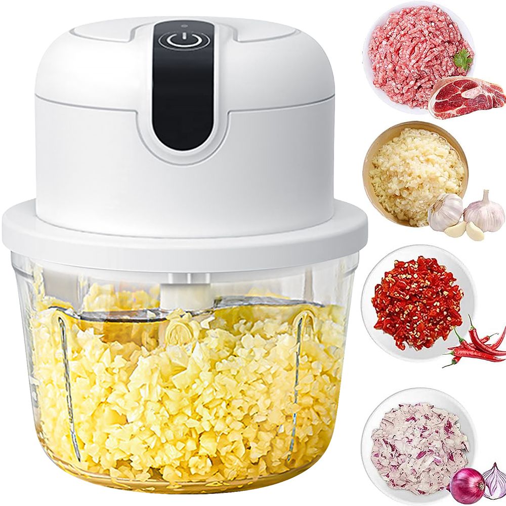 350ml Electric Garlic Chopper Portable Food Crusher Multifunctional Kitchen Mincer Vegetable Onion Chopper Press Blender Fruit Nut Meat Chilli Grinder Seasoning Spice Tools