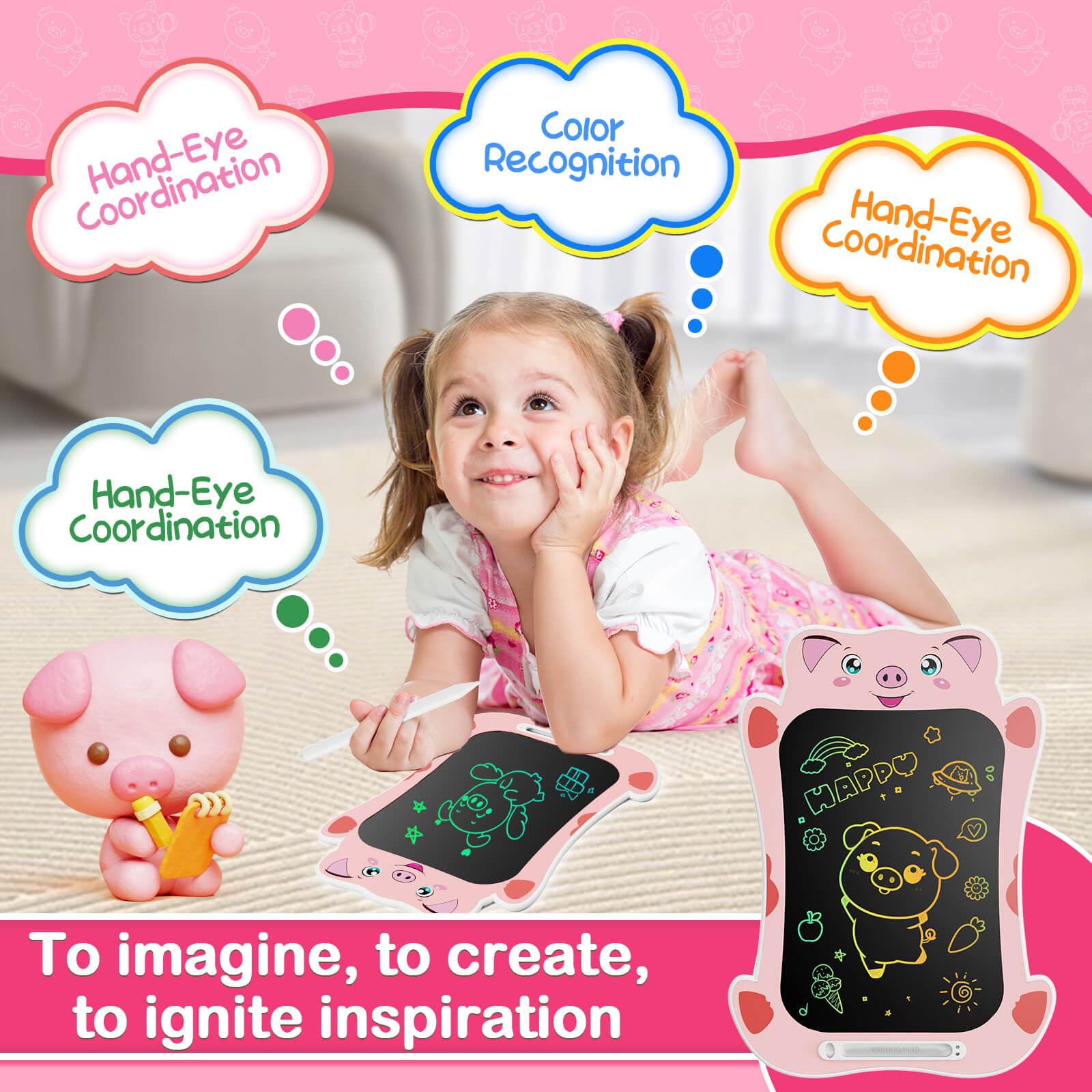 9″ LCD Writing Tablet Kids Erasable Drawing Board Graphic  Electronic Writing Board Toddler Colorful Screen Doodle Board Children's Educational Toys Pig & Panda