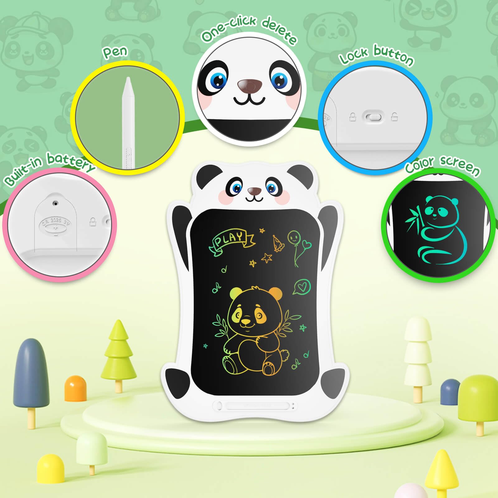 9″ LCD Writing Tablet Kids Erasable Drawing Board Graphic  Electronic Writing Board Toddler Colorful Screen Doodle Board Children's Educational Toys Pig & Panda