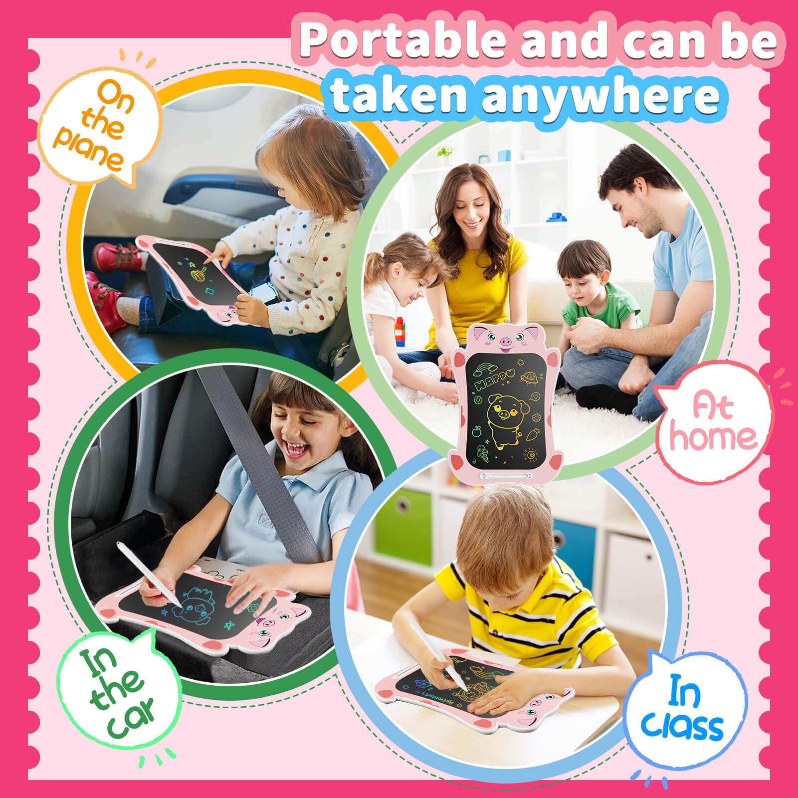 9″ LCD Writing Tablet Kids Erasable Drawing Board Graphic  Electronic Writing Board Toddler Colorful Screen Doodle Board Children's Educational Toys Pig & Panda